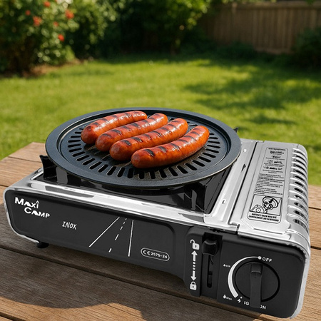 MaxiCamp Kuchenka turystyczna gazowa na kartusz INOX + Nakładka grillowa