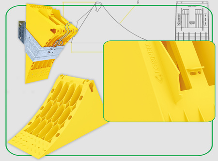 LOKHEN Klin pod koła żółty G46 383x160x190mm + LOKHEN Uchwyt metalowy ocynkowany do klina pod koła G46
