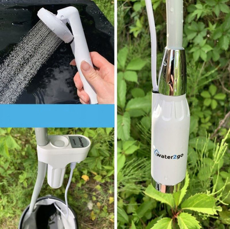 SimplyCan Prysznic turystyczny bezprzewodowy z akumulatorem Water2go + Pojemnik na wodę pitną 10L ATEST kanister z kranikiem (max. 12L)