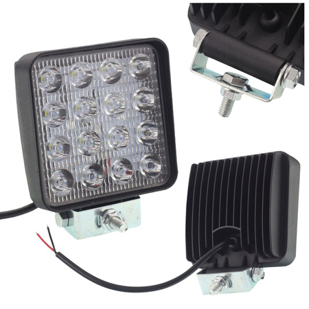 HERMON Lampa robocza prostokątna 16 LED 9-32V 16x3W 107x107x58mm z otworami