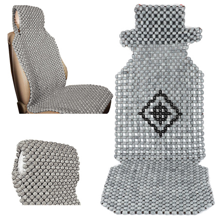 TRAKER Mata koralikowa z zagłówkiem na siedzenie fotel pokrowiec szara OSOBOWY BUS