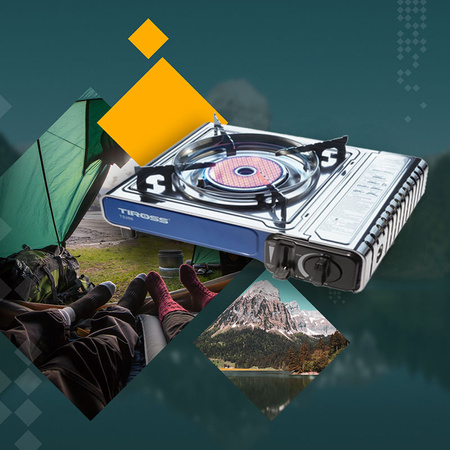 TIROSS Kuchenka turystyczna TS-266 x1 + ALPEN CAMPING Osłona przeciwwiatrowa do kuchenki turystycznej x1