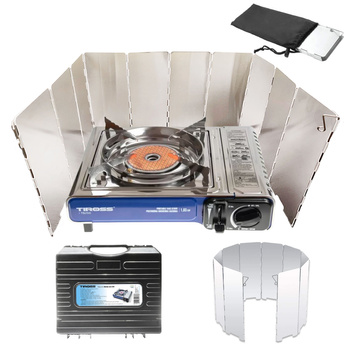 TIROSS Kuchenka turystyczna TS-266 x1 + ALPEN CAMPING Osłona przeciwwiatrowa do kuchenki turystycznej x1