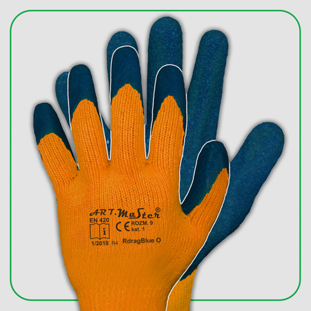 ART.MAS Rękawice ochronne robocze ocieplane RDRAG BLUE O kat.1 dzianina + lateks r. 11 x12