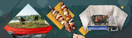 TIROSS Kuchenka turystyczna TS-266 x1 + ALPEN CAMPING Osłona przeciwwiatrowa do kuchenki turystycznej x1 + IMEX Nakładka grillowa 30,5cm x1 + TIROSS Kartusz Gazowy TS700 400ml 227g x4