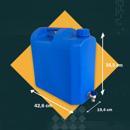 TRAKER Pojemnik kanister na wodę 20L niebieski kran krótki płaski stojący