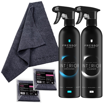 FRESSO Interior Cleaner czyszczenie wnętrza 1L + FRESSO Interior Dressing do wnętrza 1L + FRESSO Mikrofibra Agnes Towel 40x40 cm , 360 g/m2 x2