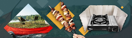 ALPEN CAMPING Kuchenka turystyczna MOUNT EVEREST + ALPEN CAMPING Osłona przeciwwiatrowa do kuchenki turystycznej + ALPEN CAMPING Kartusz Gazowy IK1004 400ml 227g x8 + IMEX Nakładka grillowa 30,5cm x1