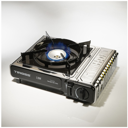 TIROSS Kuchenka turystyczna TS-265 x1 + ALPEN CAMPING Osłona przeciwwiatrowa do kuchenki turystycznej x1 + TIROSS Kartusz Gazowy TS700 400ml 227g x4 + IMEX Nakładka grillowa 30,5cm x1