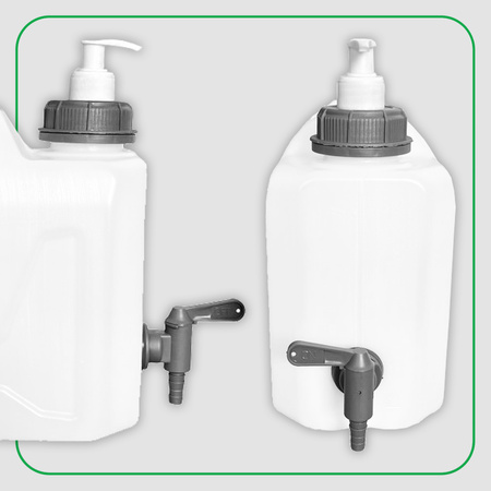 SimplyCan Pojemnik na wodę 5L ATEST bezbarwny z plastikowym kranikiem HEAVY DUTY x1  + SimplyCan Dozownik mydła do kanistra 150 ml DIN51 grafitowy x1
