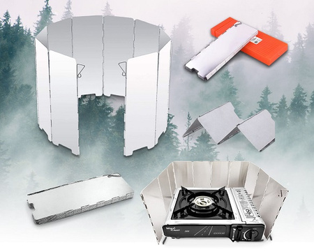 MaxiCamp Kuchenka turystyczna gazowa na kartusz INOX + Nakładka grillowa + Osłona przeciwwiatrowa