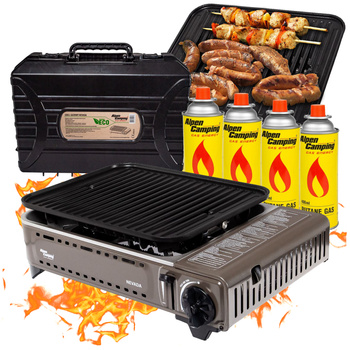 ALPEN CAMPING Grill gazowy NEVADA na kartusze 227g +  ALPEN CAMPING Kartusz Gazowy IK1004 400ml 227g x4