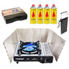 TIROSS Kuchenka turystyczna TS-265 x1 + ALPEN CAMPING Osłona przeciwwiatrowa do kuchenki turystycznej x1 +  TIROSS Kartusz Gazowy TS700 400ml 227g x4