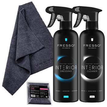 FRESSO Interior Cleaner czyszczenie wnętrza 0,5L + FRESSO Interior Dressing do wnętrza 0,5L + FRESSO Mikrofibra Agnes Towel 40x40 cm , 360 g/m2