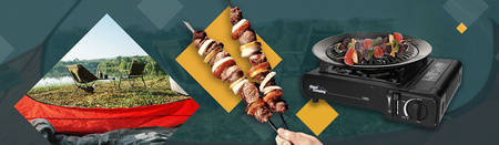 ALPEN CAMPING Kuchenka turystyczna TYROL IK002 x1 + ALPEN CAMPING Kartusz Gazowy IK1004 400ml 227g x4 + IMEX Nakładka grillowa 30,5cm x1