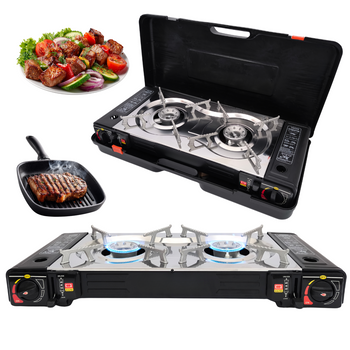 Kuchenka dwupalnikowa ze stali nierdzewnej w walizce z tworzywa sztucznego