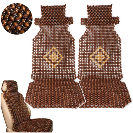 TRAKER Mata koralikowa z zagłówkiem na siedzenie fotel pokrowiec brązowa OSOBOWY BUS x2