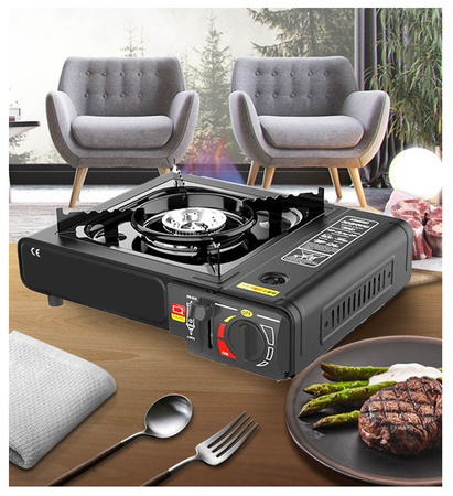 HAPPY HOME Kuchenka turystyczna 2w1 x1 + ALPEN CAMPING Kartusz Gazowy IK1004 400ml 227g x4 + IMEX Nakładka grillowa 30,5cm x1