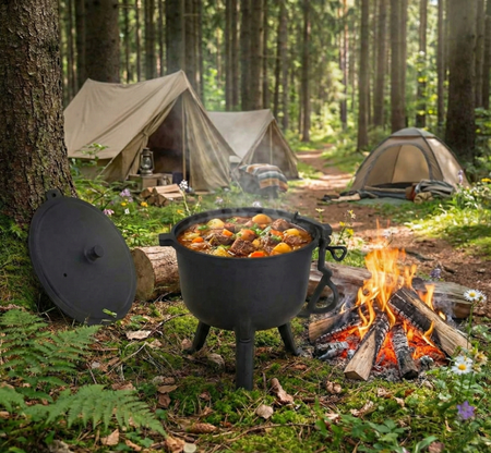 Kociołek myśliwski żeliwny 10 litrów stojący