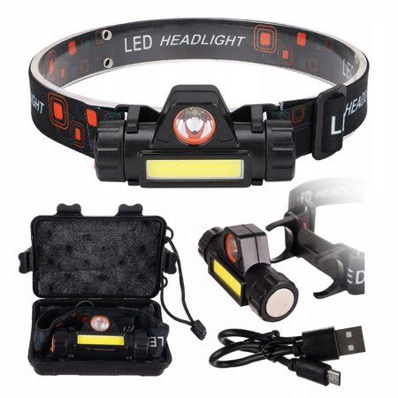 TRIZAND Latarka Czołowa COB + LED 4w1