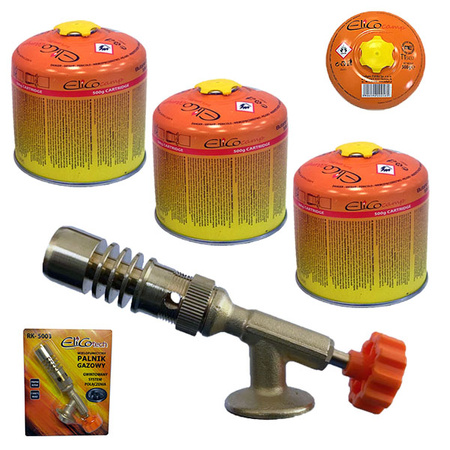 ELICOTECH Palnik gazowy RK-5003C gwint 7/16 x1 +  ELICOCAMP Kartusz Gazowy 500g x3
