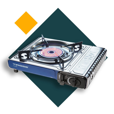 TIROSS Kuchenka turystyczna TS-266 x1 + ALPEN CAMPING Osłona przeciwwiatrowa do kuchenki turystycznej x1 + TIROSS Kartusz Gazowy TS700 400ml 227g x4