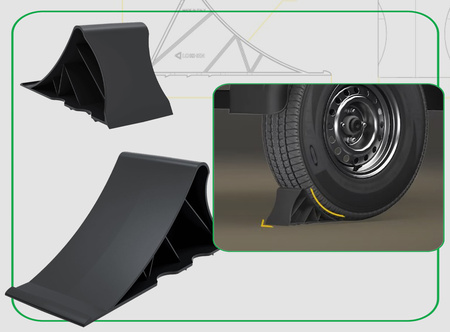 LOKHEN Klin pod koła do przyczepki samochodu NANO 10 225x90x100mm + LOKHEN Uchwyt wspornik mocujący FLATY do klina NANO 10