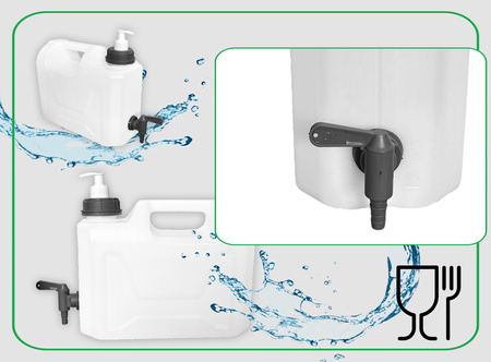 SimplyCan Pojemnik na wodę 5L ATEST bezbarwny z plastikowym kranikiem HEAVY DUTY x1  + SimplyCan Dozownik mydła do kanistra 150 ml DIN51 grafitowy x1