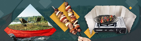 TIROSS Kuchenka turystyczna TS-265 x1 + ALPEN CAMPING Osłona przeciwwiatrowa do kuchenki turystycznej x1 + TIROSS Kartusz Gazowy TS700 400ml 227g x4 + IMEX Nakładka grillowa 30,5cm x1