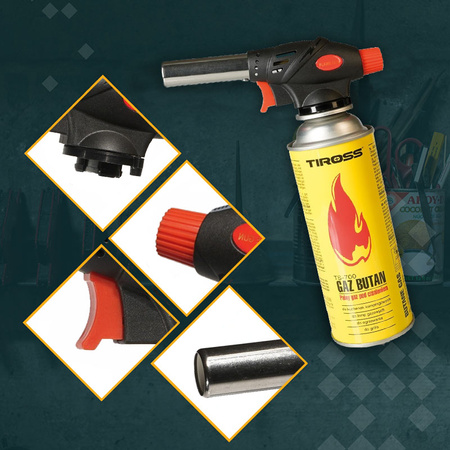 TIROSS Palnik gazowy TS-706 x1 +  TIROSS Kartusz Gazowy TS700 400ml 227g x3