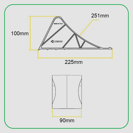 LOKHEN Klin pod koła do przyczepki samochodu NANO 10 225x90x100mm + LOKHEN Uchwyt wspornik mocujący FLATY do klina NANO 10