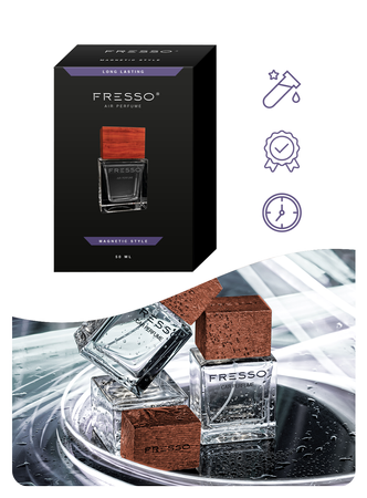 FRESSO Magnetic Style drewniana zawieszka zapachowa + perfumy samochodowe 50ml