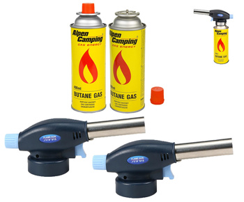 FLAME GUN Palnik gazowy z piezo zapalarką 915 x2 +  ALPEN CAMPING Kartusz Gazowy IK1004 400ml 227g x2