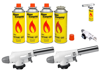 FLAME GUN Palnik gazowy z piezo zapalarką 920 x2 +  ALPEN CAMPING Kartusz Gazowy IK1004 400ml 227g x4