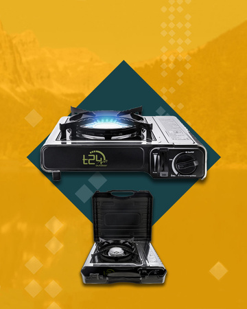 T24 Kuchenka turystyczna ze stali nierdzewnej x1 + ALPEN CAMPING Kartusz Gazowy IK1004 400ml 227g x4