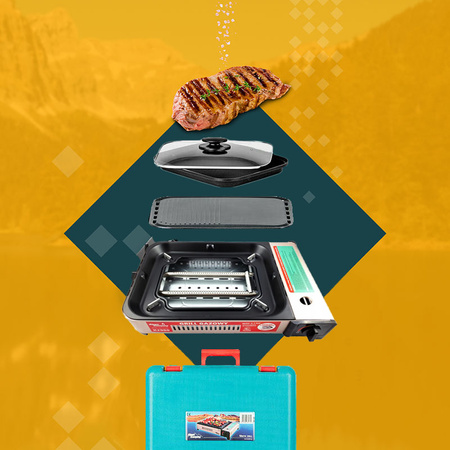 ALPEN CAMPING Grill turystyczny SIERRA K2000 x1 + ALPEN CAMPING BRYTFANNA DO GRILLA SIERRA x1