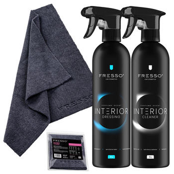 FRESSO Interior Cleaner czyszczenie wnętrza 1L + FRESSO Interior Dressing do wnętrza 1L + FRESSO Mikrofibra Agnes Towel 40x40 cm , 360 g/m2