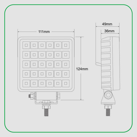 KAMAR Lampa robocza kwadratowa 30 LED z włącznikiem 12 V/24 V 3800lm 30W x2