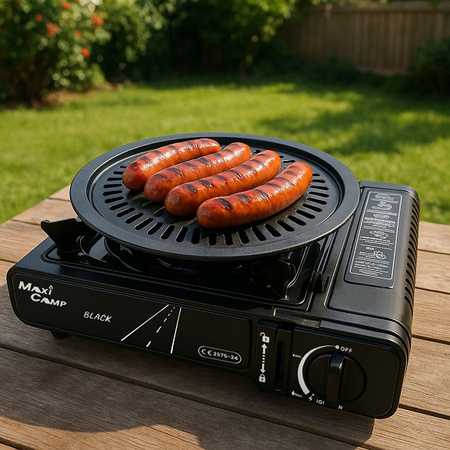 MaxiCamp Kuchenka turystyczna gazowa na kartusz BLACK + Nakładka grillowa