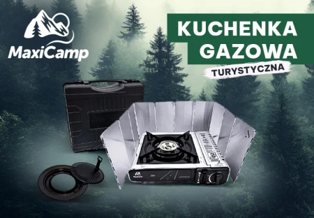 MaxiCamp Kuchenka turystyczna gazowa na kartusz INOX + Nakładka grillowa