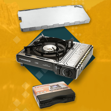 TIROSS Kuchenka turystyczna TS-265 x1 + ALPEN CAMPING Osłona przeciwwiatrowa do kuchenki turystycznej x1