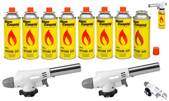 FLAME GUN Palnik gazowy z piezo zapalarką 920 x2 +  ALPEN CAMPING Kartusz Gazowy IK1004 400ml 227g x8