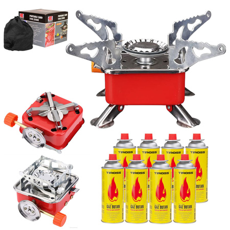 HAPPY HOME Mini Kuchenka turystyczna gazowa + TIROSS Kartusz Gazowy TS700 400ml 227g x8