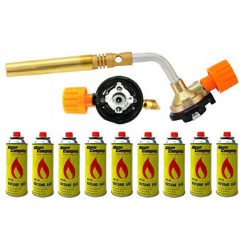 FLAME GUN Palnik gazowy lutowniczy + ALPEN CAMPING Kartusz Gazowy IK1004 400ml 227g x9