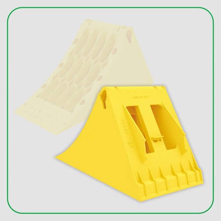 LOKHEN Klin pod koła żółty G46 383x160x190mm + LOKHEN Uchwyt metalowy ocynkowany do klina pod koła G46