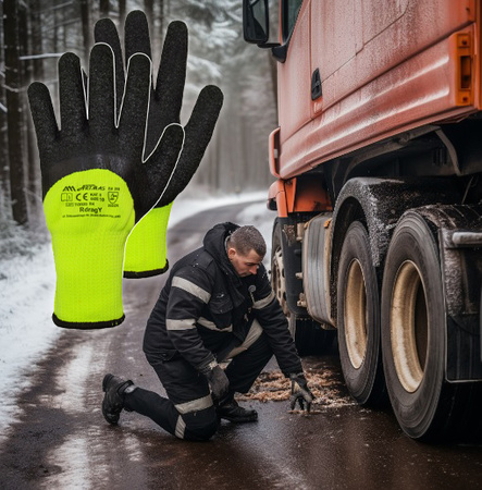 ART.MAS Rękawice ochronne robocze ocieplane RDRAG YELLOW kat.2 dzianina + lateks r. 11 x12