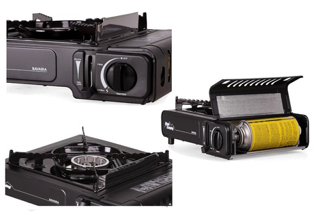 ALPEN CAMPING Kuchenka turystyczna BAVARIA IT001 x1 + ALPEN CAMPING Kartusz Gazowy IK1004 400ml 227g x4 + IMEX Nakładka grillowa 30,5cm x1