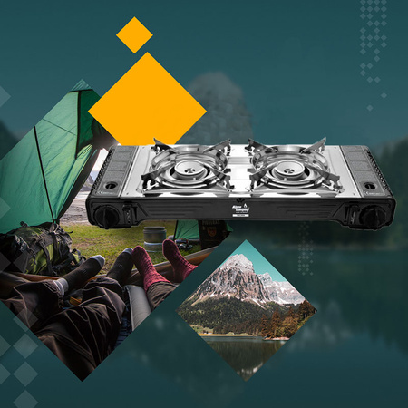 ALPEN CAMPING Kuchenka turystyczna TOSCANIA x1 + ALPEN CAMPING Kartusz Gazowy IK1004 400ml 227g x8