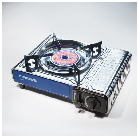 TIROSS Kuchenka turystyczna TS-266 x1 + ALPEN CAMPING Osłona przeciwwiatrowa do kuchenki turystycznej x1 + IMEX Nakładka grillowa 30,5cm x1 + TIROSS Kartusz Gazowy TS700 400ml 227g x4