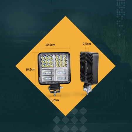 HERMON Lampa robocza halogen LED x38 + 16 LED amber  162W 10-30V kwadratowa x2